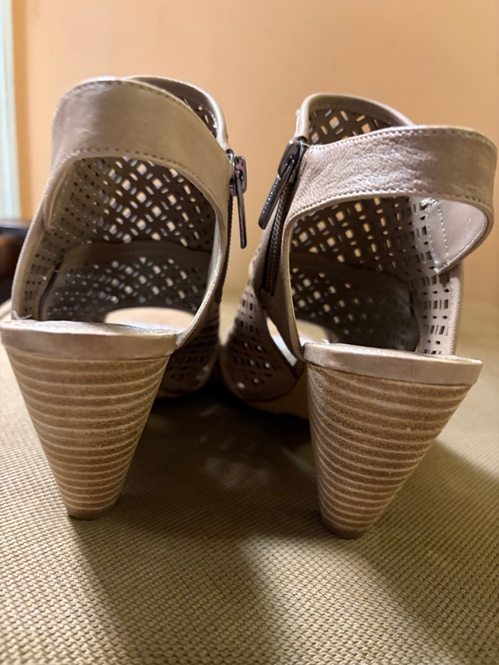 Vince Camuto Tan Laser-Cut Peep Toe Booties - Picture 4 of 9